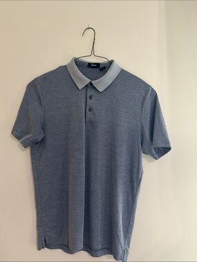 Theory Men’s Light Heather Short Sleeve Blue Polo with Contrast Collar Size M